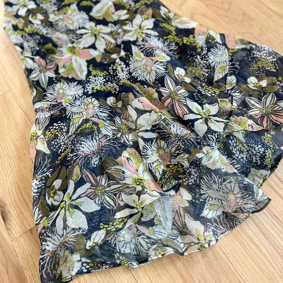 TANYA TAYLOR blaire midi dress linen-silk floral ruffle flutter faux wrap size 6 - Picture 7 of 16